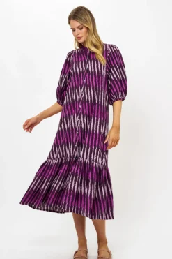 Oliphant Button Puff Midi- Ikat Purple