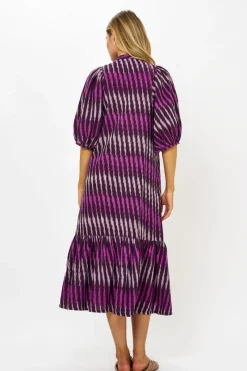 Oliphant Button Puff Midi- Ikat Purple