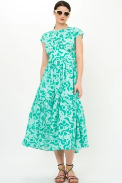 Oliphant Cap Sleeve Midi- Acadia Aqua