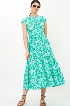 Oliphant Cap Sleeve Midi- Acadia Aqua