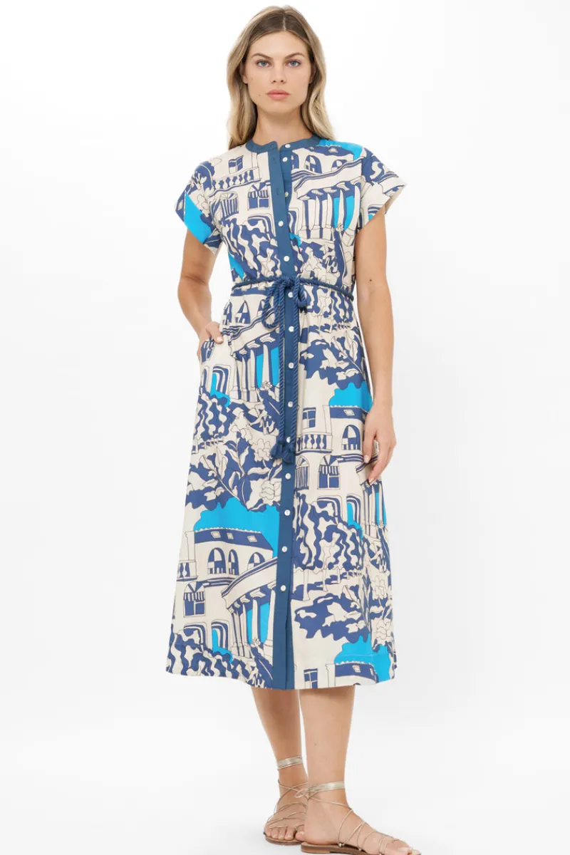 Oliphant Cap Sleeve Shirt Dress Midi- Roma Blue
