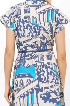 Oliphant Cap Sleeve Shirt Dress Midi- Roma Blue