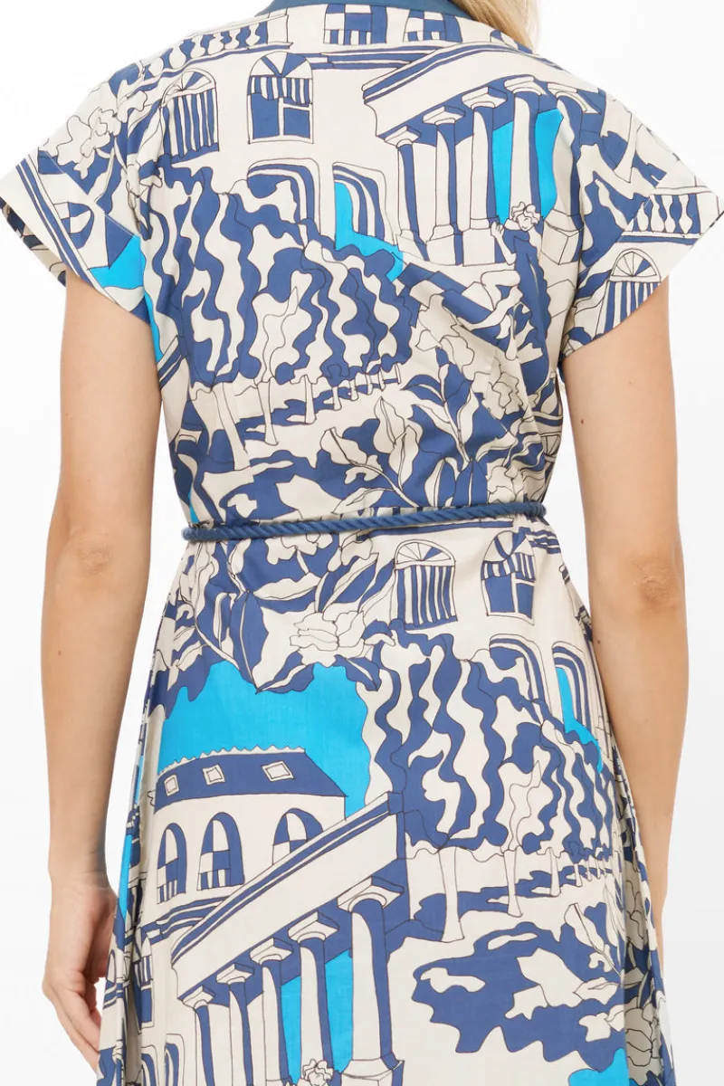 Oliphant Cap Sleeve Shirt Dress Midi- Roma Blue
