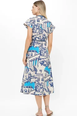 Oliphant Cap Sleeve Shirt Dress Midi- Roma Blue