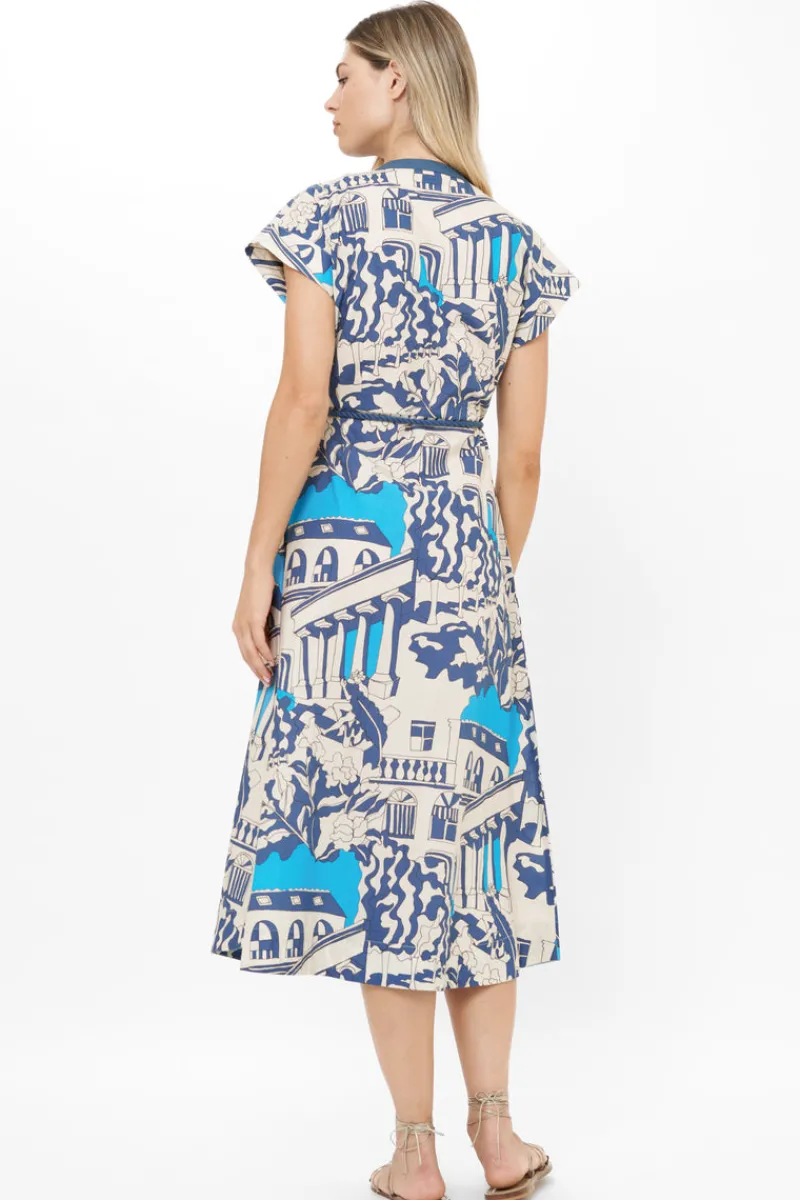 Oliphant Cap Sleeve Shirt Dress Midi- Roma Blue