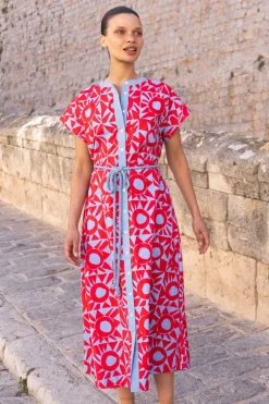 Oliphant Cap Sleeve Shirt Dress Midi- Eclipse Red
