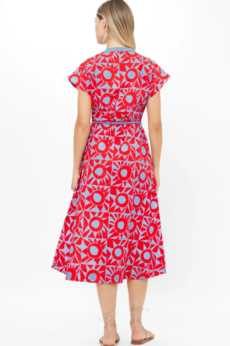 Oliphant Cap Sleeve Shirt Dress Midi- Eclipse Red