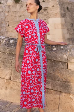 Oliphant Cap Sleeve Shirt Dress Midi- Eclipse Red
