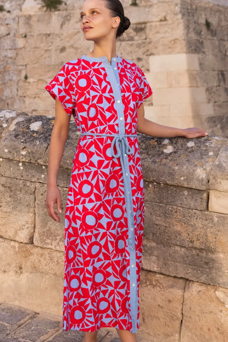 Oliphant Cap Sleeve Shirt Dress Midi- Eclipse Red