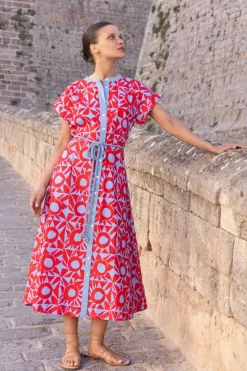 Oliphant Cap Sleeve Shirt Dress Midi- Eclipse Red