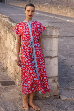 Oliphant Cap Sleeve Shirt Dress Midi- Eclipse Red