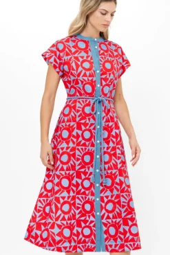 Oliphant Cap Sleeve Shirt Dress Midi- Eclipse Red