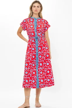 Oliphant Cap Sleeve Shirt Dress Midi- Eclipse Red