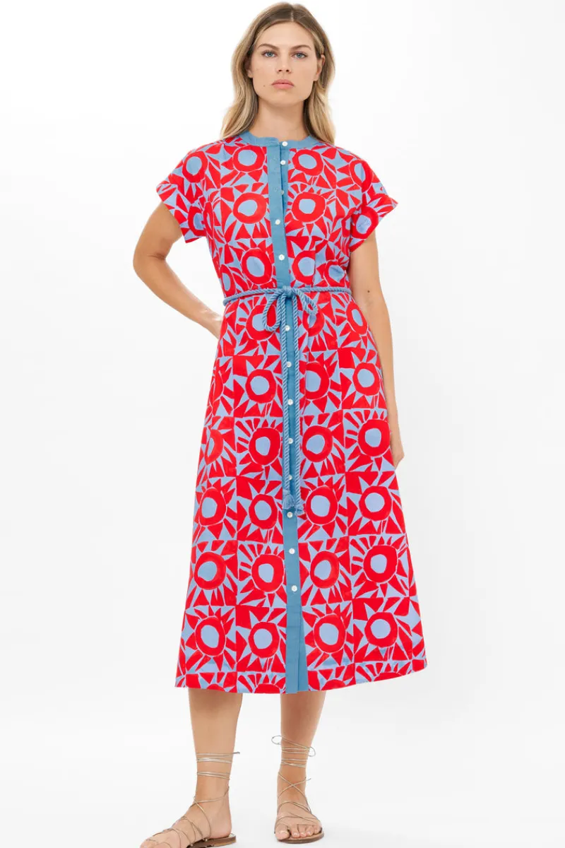Oliphant Cap Sleeve Shirt Dress Midi- Eclipse Red