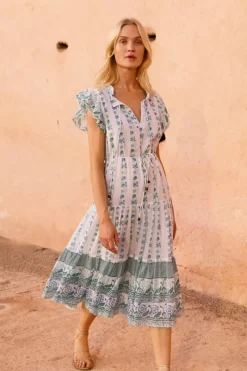 Oliphant Cinched Flirty Midi- Boreggo Green