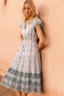 Oliphant Cinched Flirty Midi- Boreggo Green