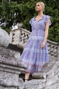 Oliphant Cinched Flirty Midi- Clover Blue