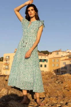 Oliphant Cinched Flirty Midi- Cypress Jade