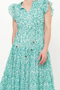 Oliphant Cinched Flirty Midi- Cypress Jade