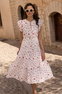 Oliphant Cinched Flirty Midi- Ellsworth Red