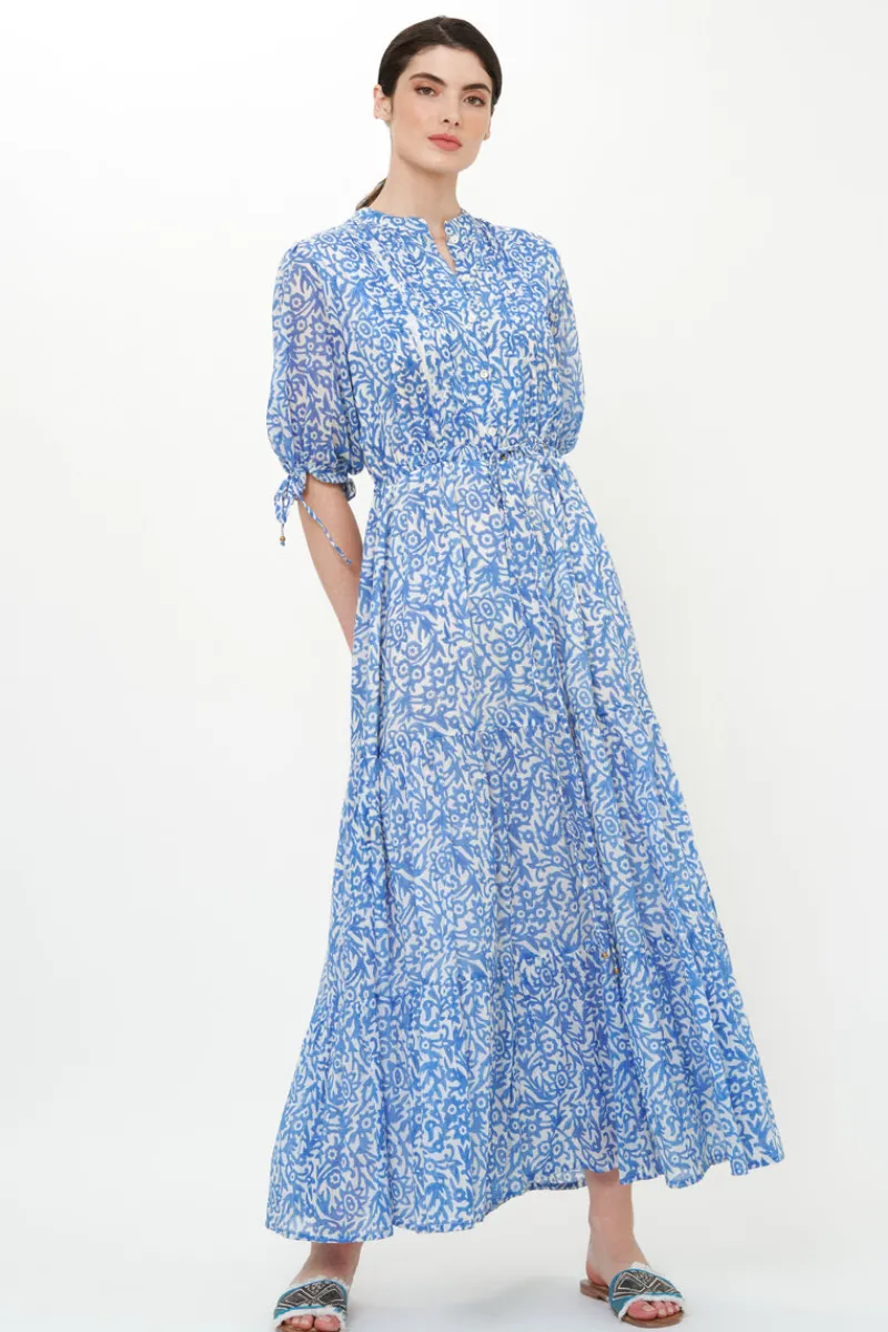Oliphant Cinched Pintuck Maxi- Cypress Blue