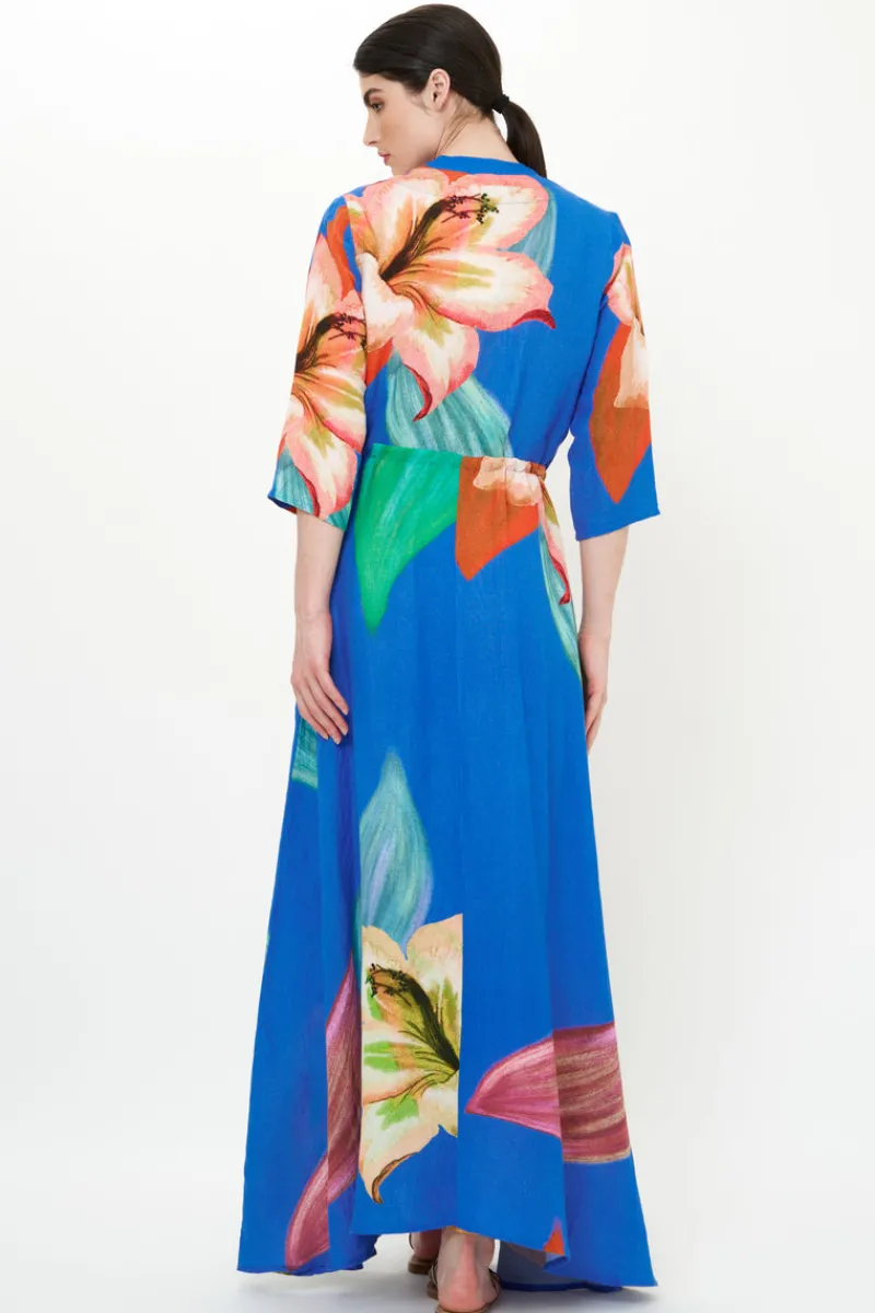 Oliphant Cinched Shirt Dress Maxi- Hibiscus Blue