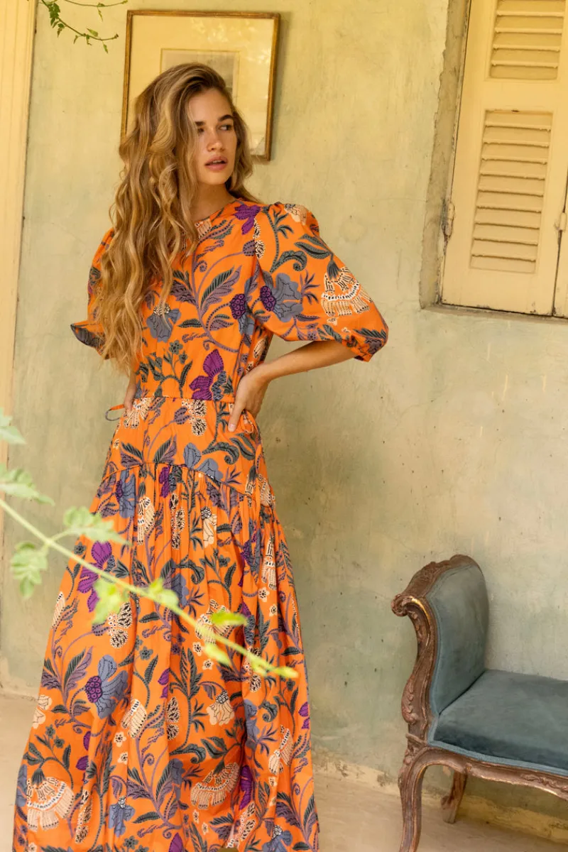 Oliphant Cinched Waist Puff Maxi- Turin Red