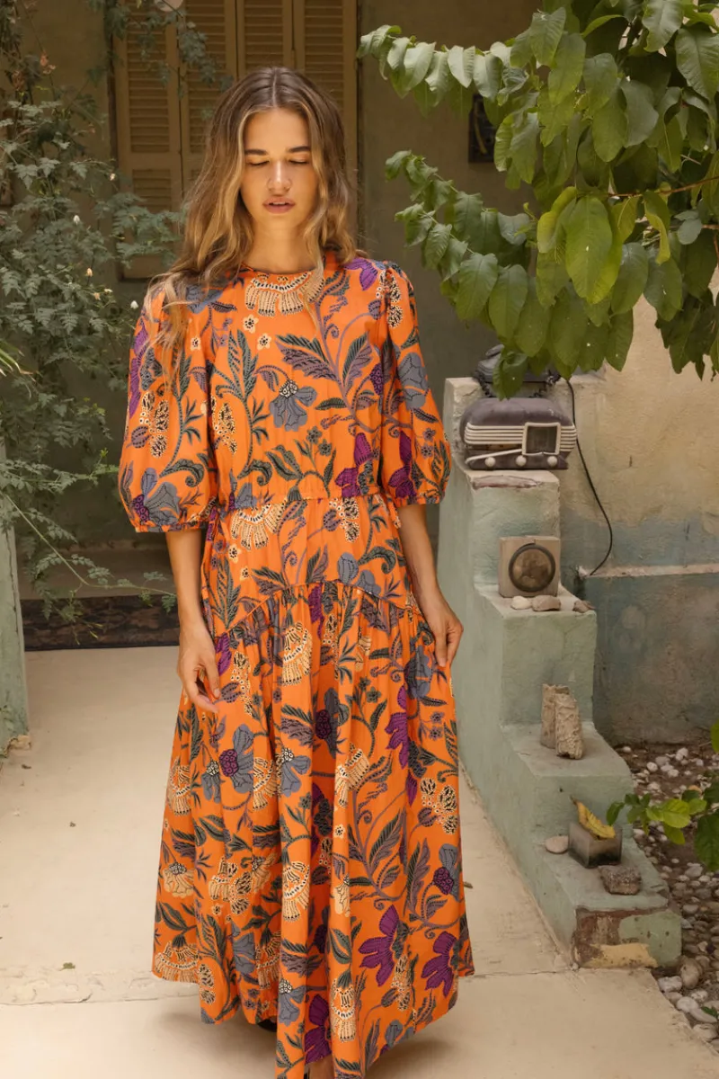 Oliphant Cinched Waist Puff Maxi- Turin Red