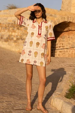 Oliphant Collared Shirt Dress Mini- Taormina Cream