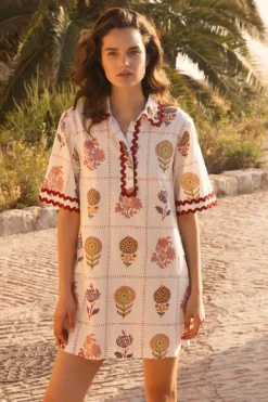 Oliphant Collared Shirt Dress Mini- Taormina Cream