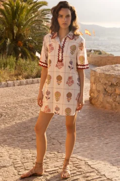 Oliphant Collared Shirt Dress Mini- Taormina Cream