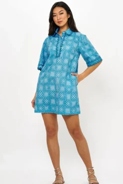 Oliphant Collared Shirt Dress Mini- Matrix Blue
