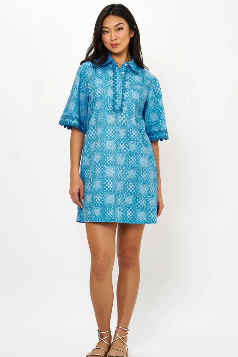 Oliphant Collared Shirt Dress Mini- Matrix Blue