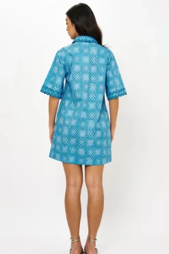Oliphant Collared Shirt Dress Mini- Matrix Blue