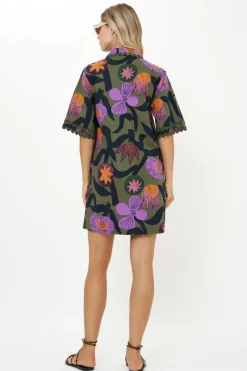 Oliphant Collared Shirt Dress Mini- Bergen Olive