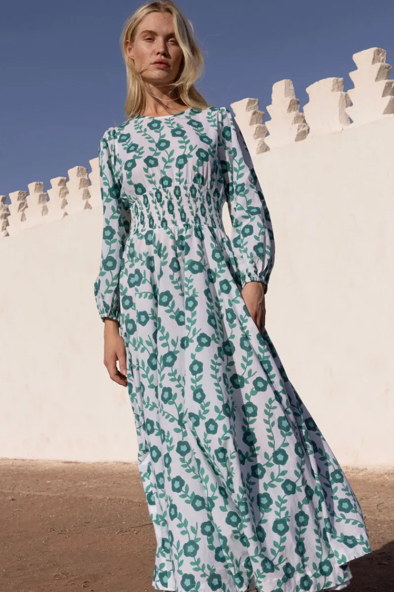 Oliphant Crew Neck Smocked Waist Maxi- Toscana Green