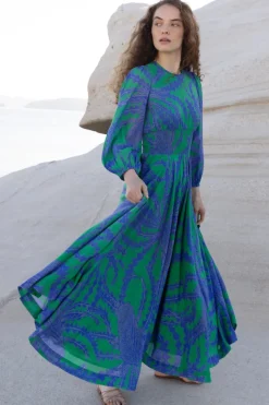Oliphant Crew Neck Smocked Waist Maxi- Thistle Green