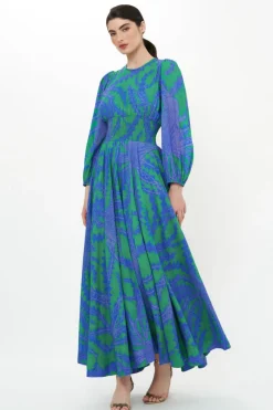 Oliphant Crew Neck Smocked Waist Maxi- Thistle Green