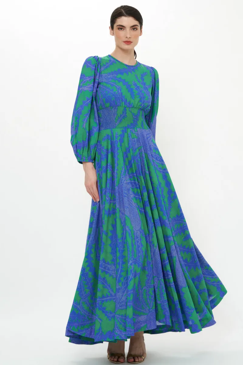 Oliphant Crew Neck Smocked Waist Maxi- Thistle Green