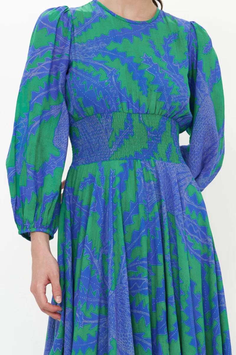 Oliphant Crew Neck Smocked Waist Maxi- Thistle Green