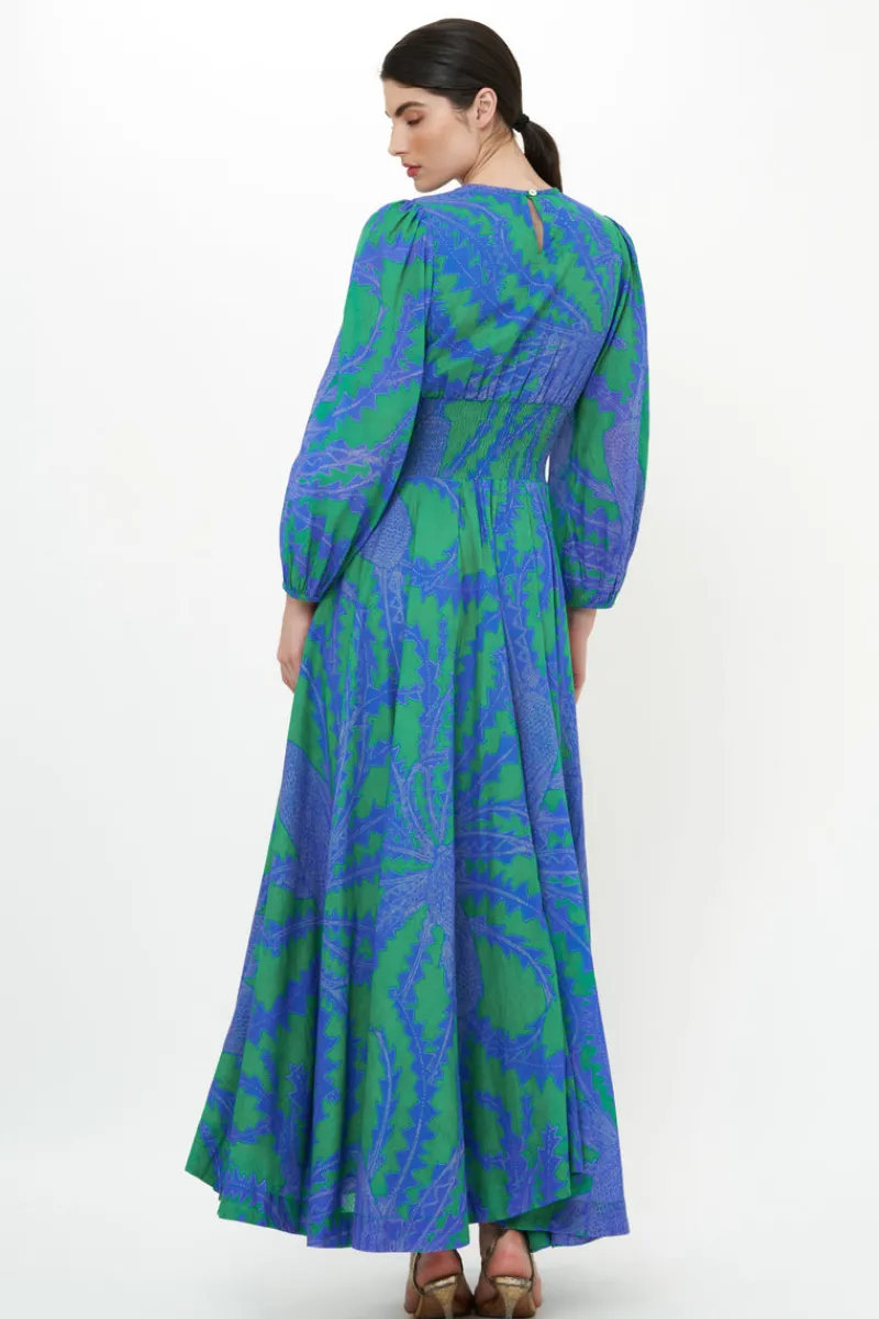 Oliphant Crew Neck Smocked Waist Maxi- Thistle Green