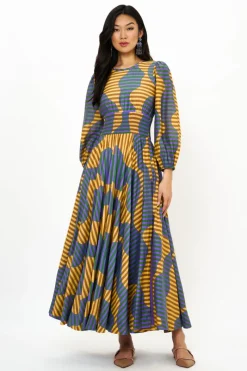 Oliphant Crewneck Smocked Waist Maxi- Haring Saffron