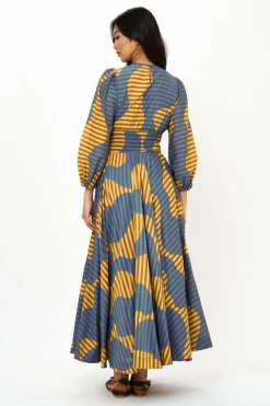Oliphant Crewneck Smocked Waist Maxi- Haring Saffron