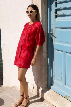Oliphant Embroidered Button Mini- Tashkent Red