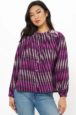 Oliphant Embroidered Long Sleeve Top- Ikat Purple