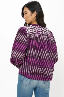 Oliphant Embroidered Long Sleeve Top- Ikat Purple