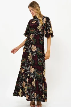 Oliphant Flirty Mock Neck Maxi- Turin Wine
