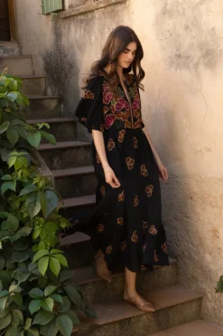 Oliphant Flirty V-Neck Maxi- Almay Black