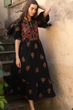 Oliphant Flirty V-Neck Maxi- Almay Black
