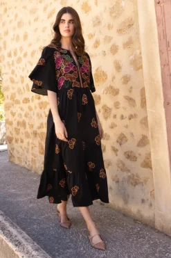 Oliphant Flirty V-Neck Maxi- Almay Black